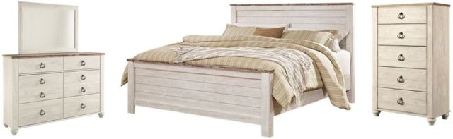 Signature Design by Ashley® Willowton 4-Piece Whitewash California King Panel Bed Set
