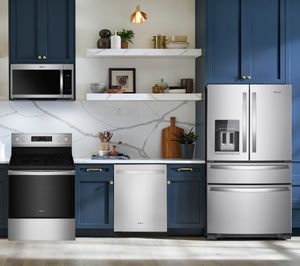 Whirlpool 4 Piece Kitchen Package with a 25 cu. ft. 4-Door French Door Refrigerator in Stainless Steel PLUS FREE $100 Furniture GIft Card