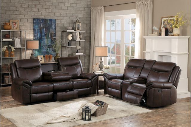 Homelegance® Aram Dark Brown Double Reclining Glider Loveseat with Center Console and USB Ports 2