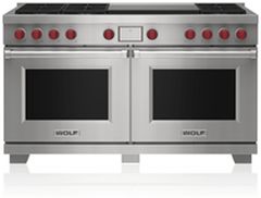 Wolf 60" Stainless Steel Freestanding Dual Fuel Natural Gas Range