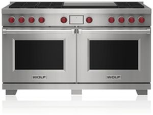Wolf® 60" Stainless Steel Freestanding Dual Fuel Natural Gas Range