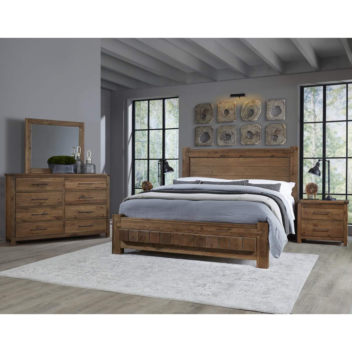 Vaughan-Bassett Dovetail King Block Bed, Dresser, Mirror and Nightstand