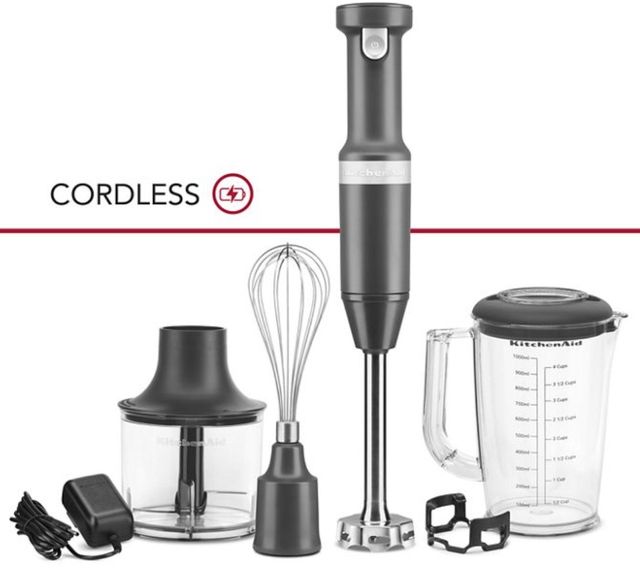 KitchenAid® Matte Charcoal Gray Cordless Hand Blender with Chopper and Whisk Attachment 1