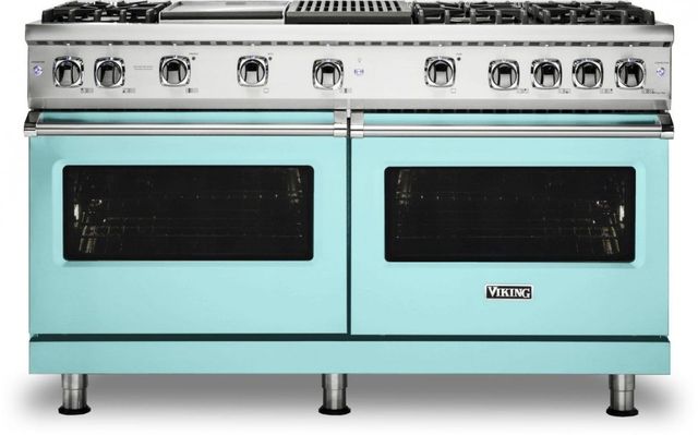 Viking® 5 Series 60" Bywater Blue Pro Style Natural Gas Range with 12" Griddle and 12" Grill