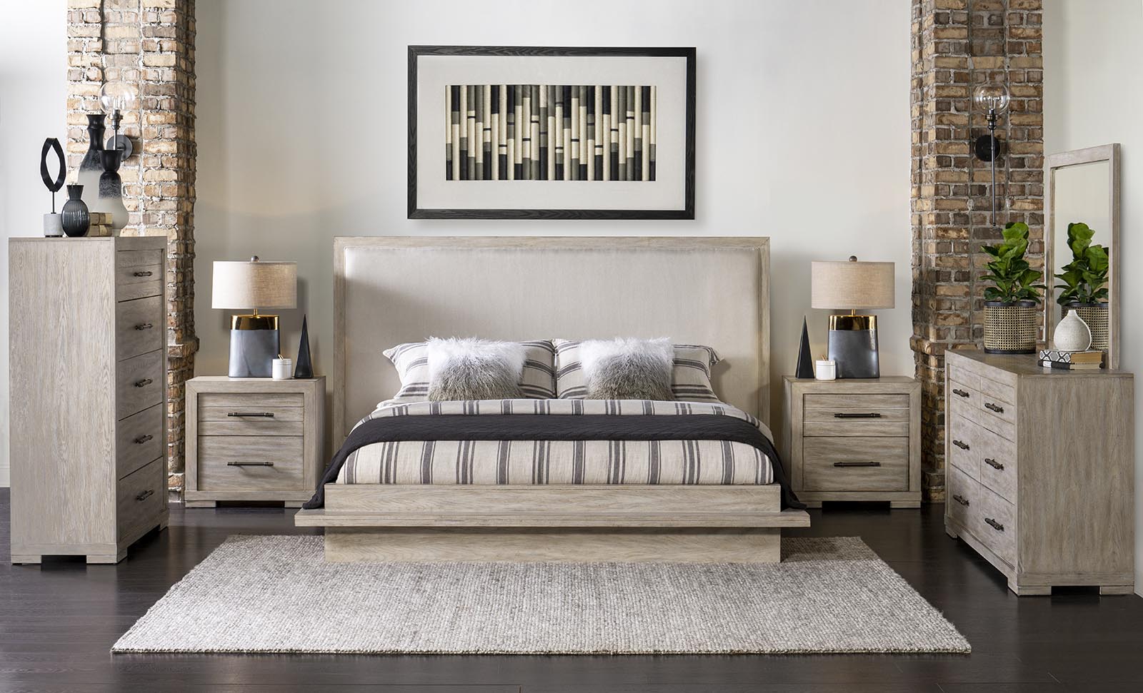 Legacy Classic Westwood Weathered Oak Upholstered Queen Bed