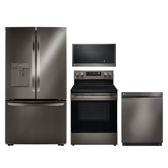 LG 4pc Black Stainless Appliance Package - 23 Cu. Ft. Counter-Depth French-Door Fridge and Smart Convection InstaView Electric Range with Air Fry