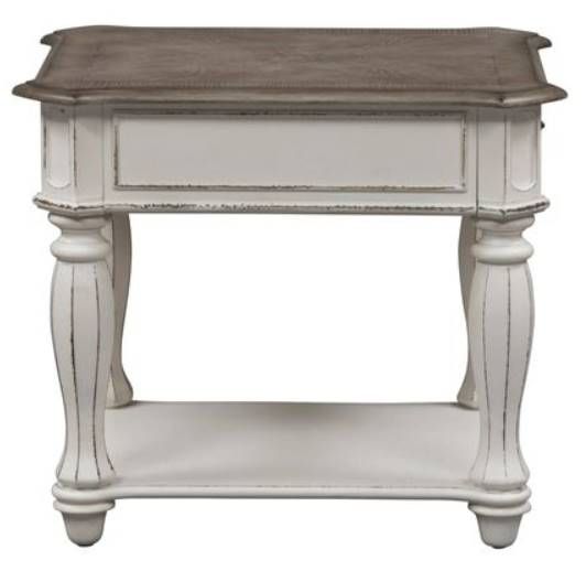 Liberty Magnolia Weathered Bark End Table with  Antique White Base-2