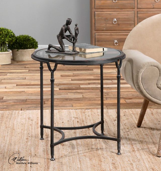 Uttermost® Samson Glass Top Side Table with Aged Black Base-1