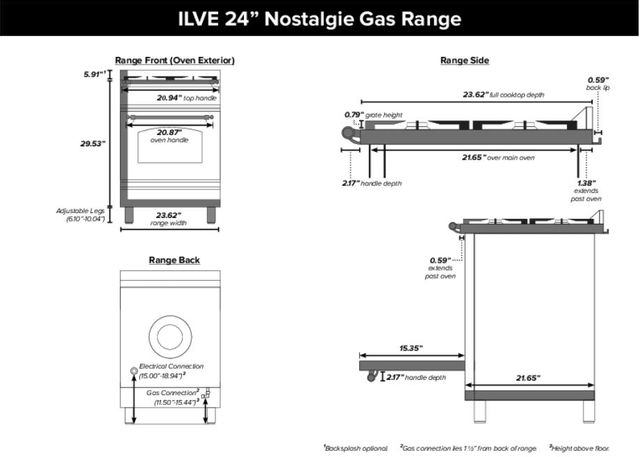 Ilve® Nostalgie Series 24" Stainless Steel Free Standing Liquid Propane Gas Range 7