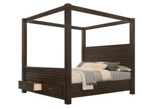 LIfestyles Dark Brown King Canopy Bed with Storage