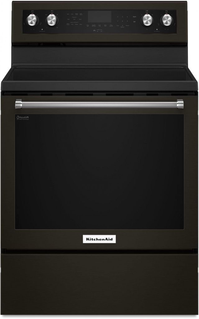 KitchenAid® 30" Black Stainless Steel with PrintShield™ Finish Free Standing Electric Convection Range