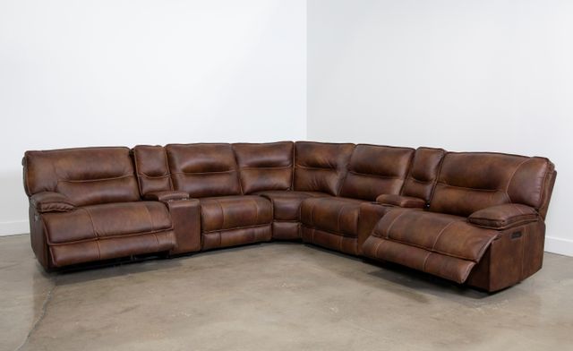Man Wah Brown 7 Piece Brown Leather Power Reclining Sectional-1