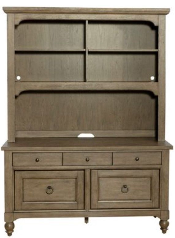 Liberty Americana Farmhouse Wire Brushed Dusty Taupe Credenza and Hutch-1