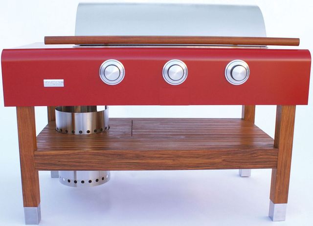 Caliber™ Rockwell 60" Powdercoated Red Free Standing Liquid Propane Social Grill with Hardwood Stand