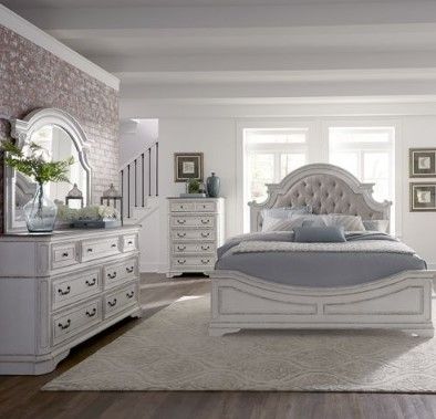 Liberty Magnolia Manor 4-Piece Antique White Queen Upholstered Bedroom Set 6