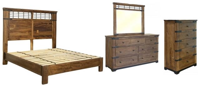 International Furniture Direct Parota 4-Piece Brown Natural Two-Tone Queen Eastern King Bedroom Set