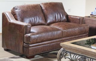USA Premium Leather Furniture 9397 Ancient Brown All Leather Loveseat