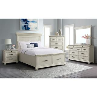 Elements Slater White Queen Storage Bed, Dresser, Mirror & Nightstand
