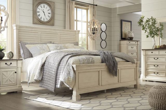 Signature Design by Ashley® Bolanburg Antique White California King Panel Bed with Louvered Headboard-3