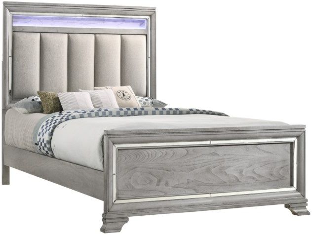Crown Mark Vail Gray Queen Upholstered Panel Bed-0