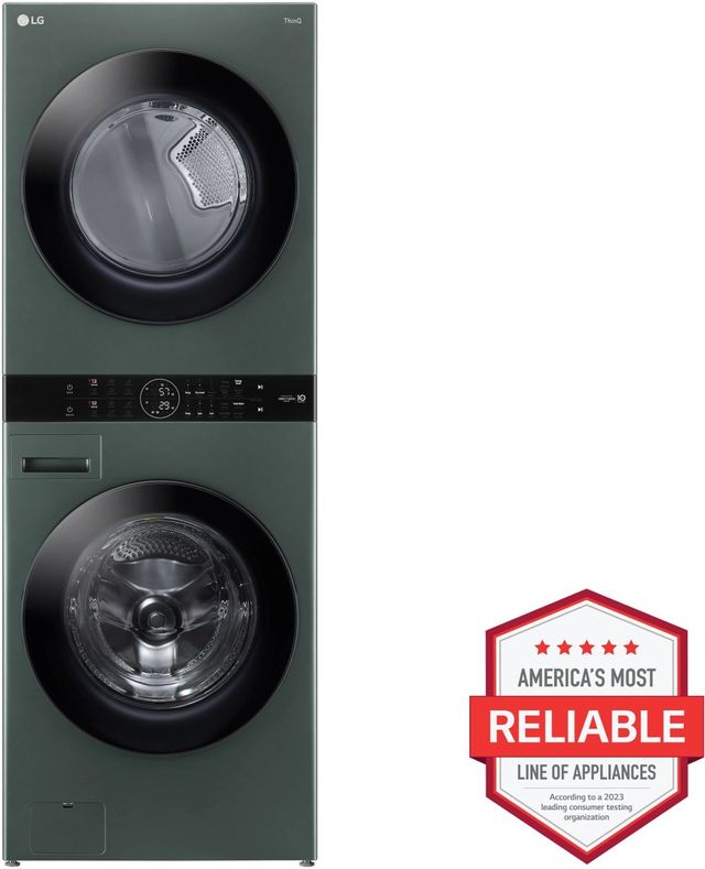 LG 4.5 Cu. Ft. Washer, 7.4 Cu. Ft. Electric Dryer Nature Green Stack Laundry-1