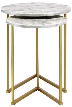 ACME Furniture Garo 2-Piece Marble Nesting Table with Gold Base