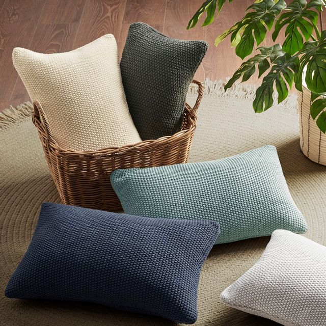 Olliix by INK+IVY Bree Knit Charcoal 12" x 20" Oblong Pillow Cover-3