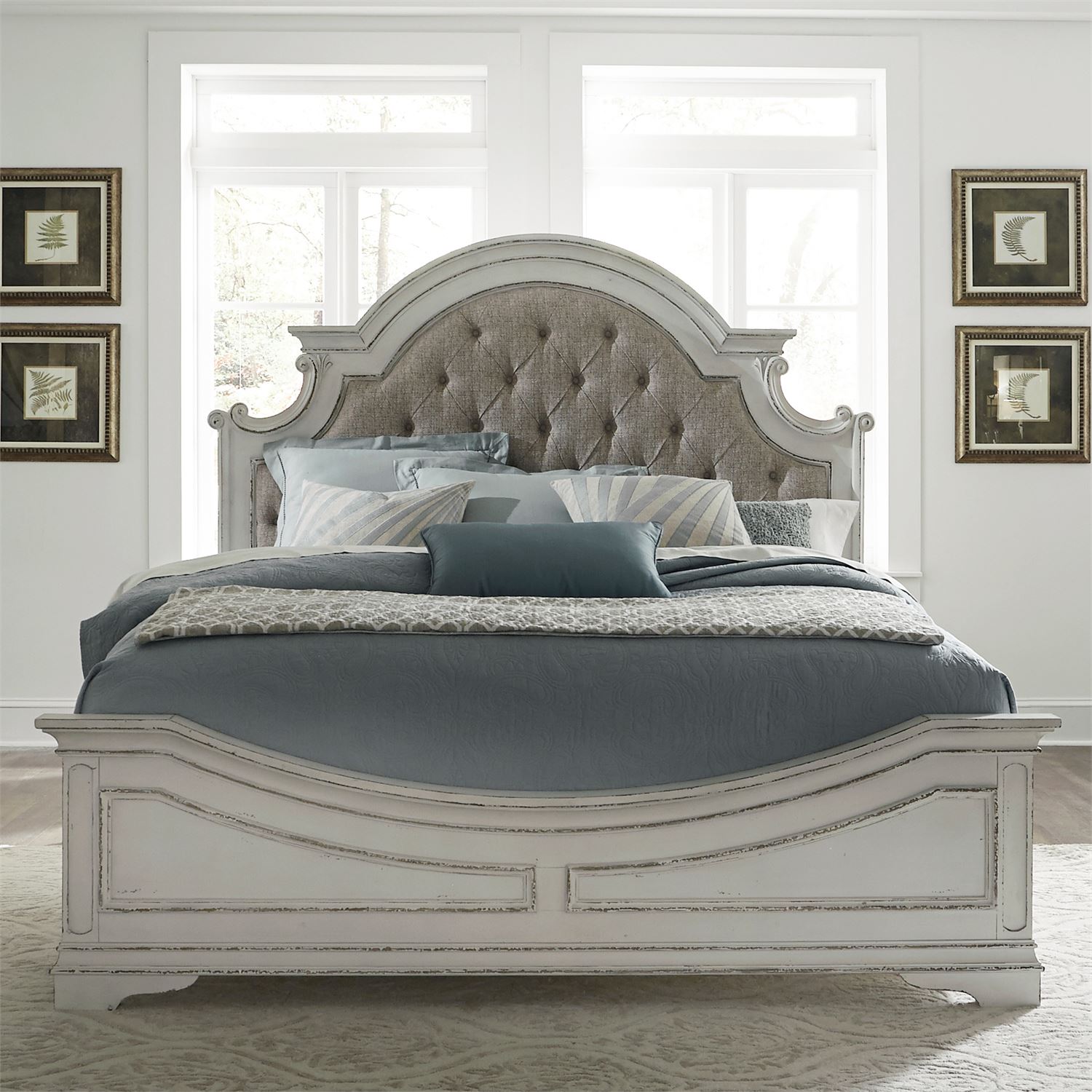 Liberty Furniture Magnolia Manor Antique White Queen Upholstered Bed Miskelly Furniture 1932