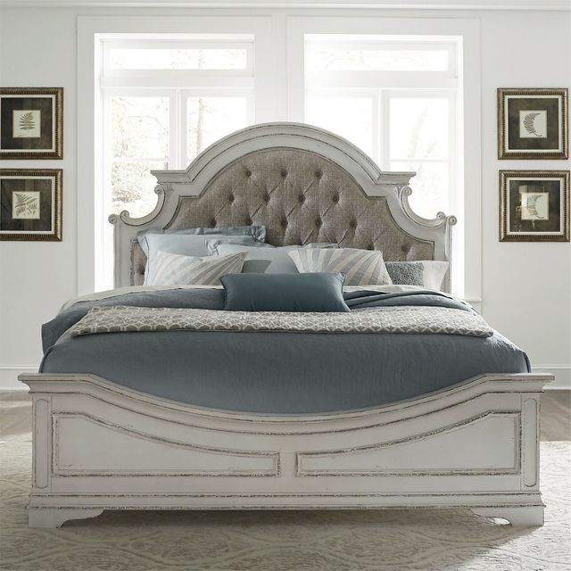 Liberty Furniture Magnolia Manor Antique White King Upholstered Bed 4