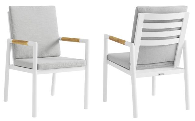 Armen Living Royal 2-Piece Light Gray/White Outdoor Dining Chair Set