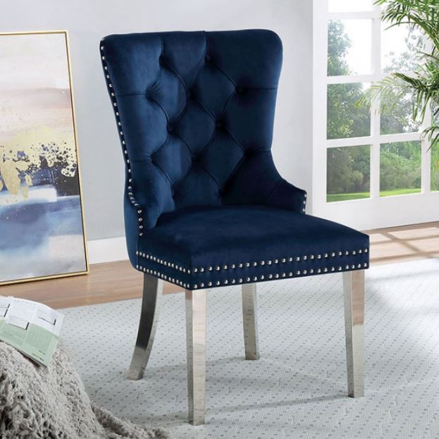 Blue tufted wingback cheap chair