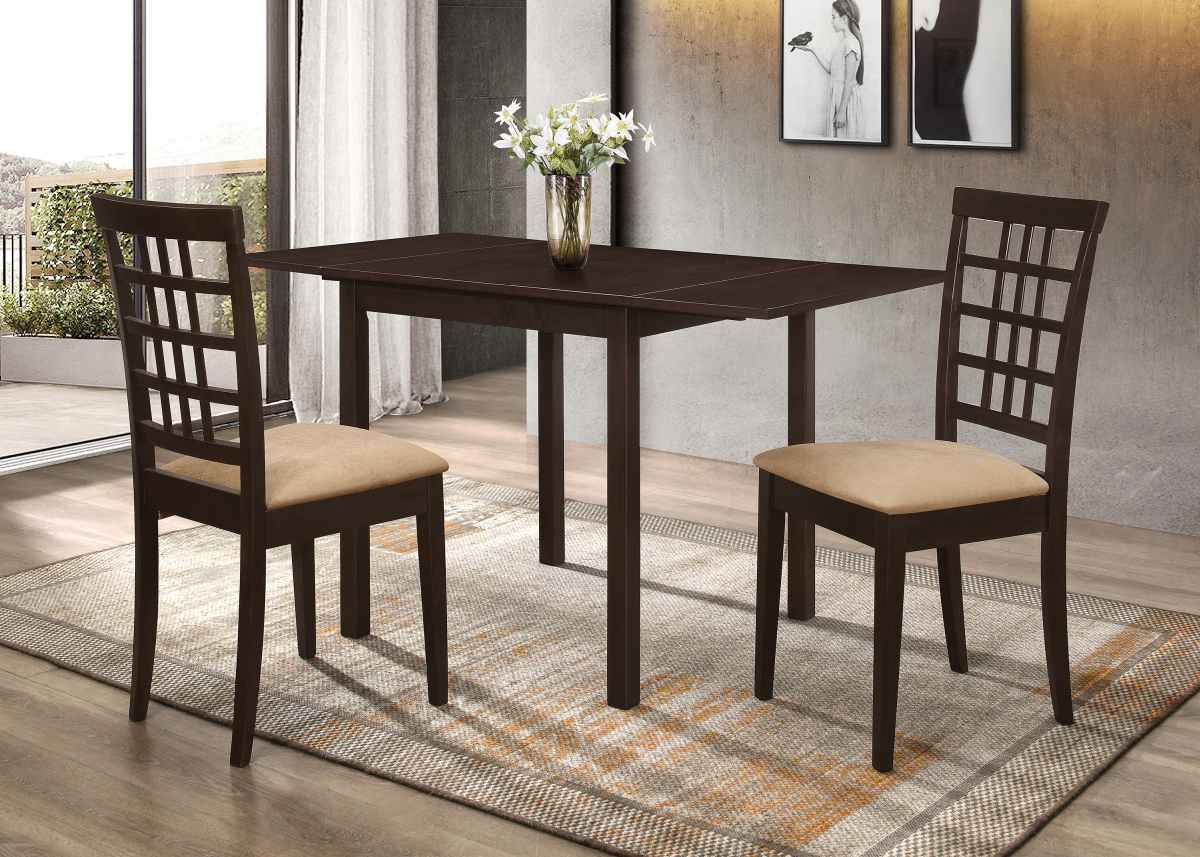 Coaster Kelso 3 Piece Cappuccino Dining Table Set Pearls