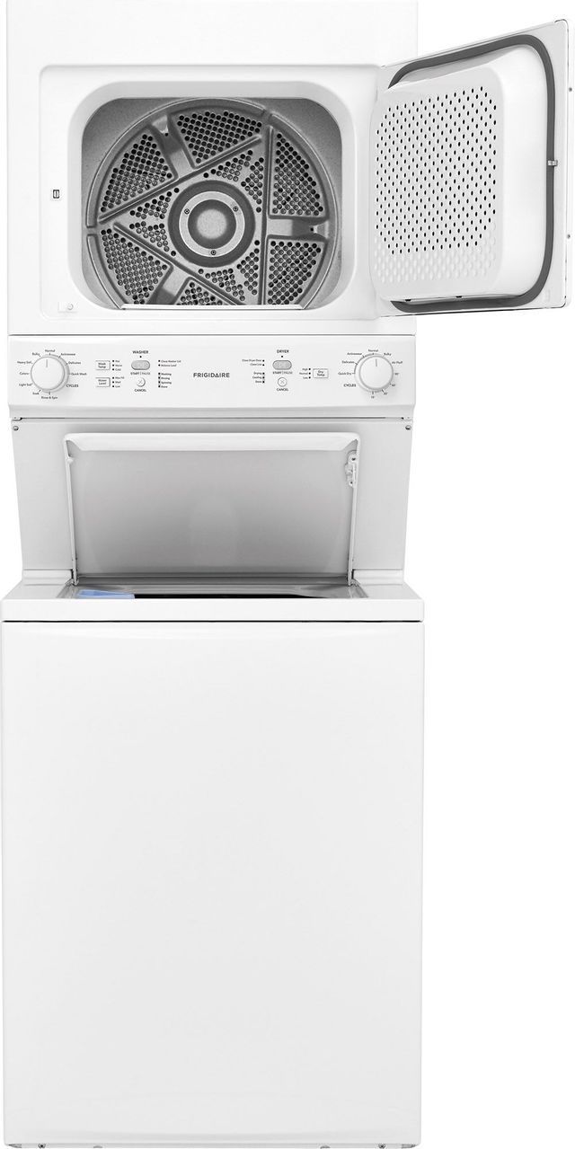 Frigidaire® 3.9 Cu. Ft. Washer, 5.5 cu. Ft. Dryer White Stack Laundry 1