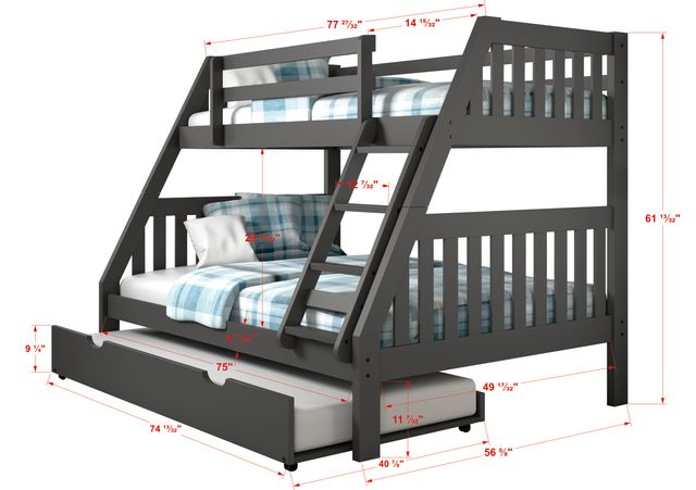 Donco Trading Company Mission Twin Over Full Bunk Bed with Twin Trundle Bed-2