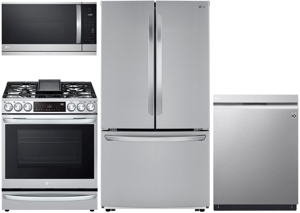LG 4-piece French Door Refrigerator and Front Control Range Kitchen Package (G)
