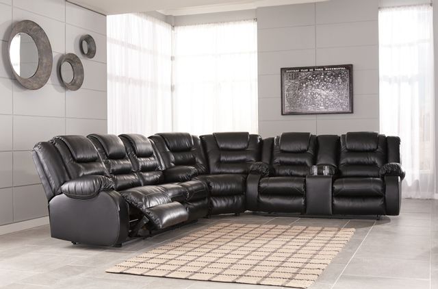 Signature Design by Ashley® Vacherie Black Double Reclining Loveseat with Console 7