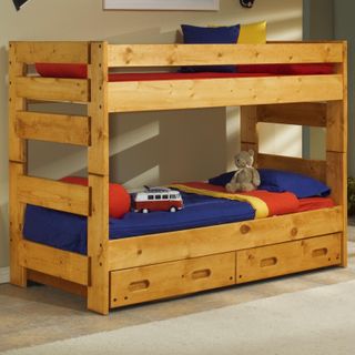 Trendwood Inc. Bunkhouse Wrangler Cinnamon Twin/Twin Bunk Bed with Trundle and Trundle Mattress