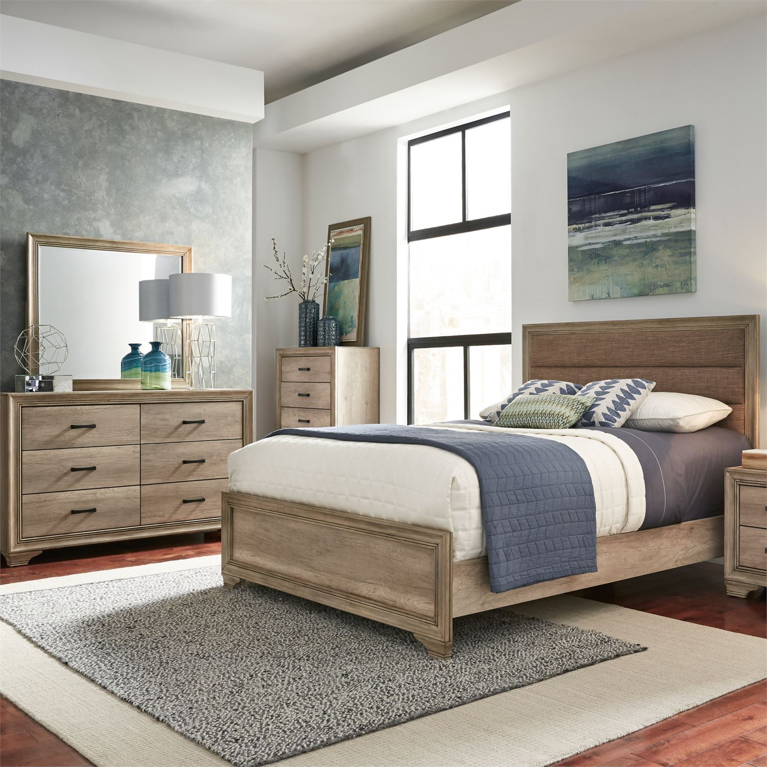 Liberty Furniture Sun Valley 5 Piece Light Brown California King Upholstered Bed Set