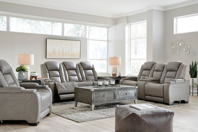 Signature Design by Ashley® The Man-Den Gray Power Reclining Loveseat with Console 4