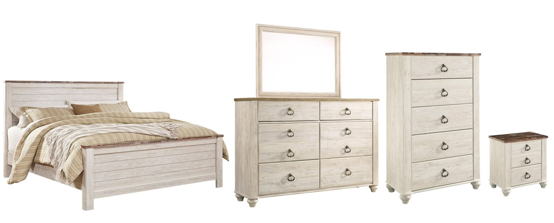 Willowton whitewash panel store bedroom set