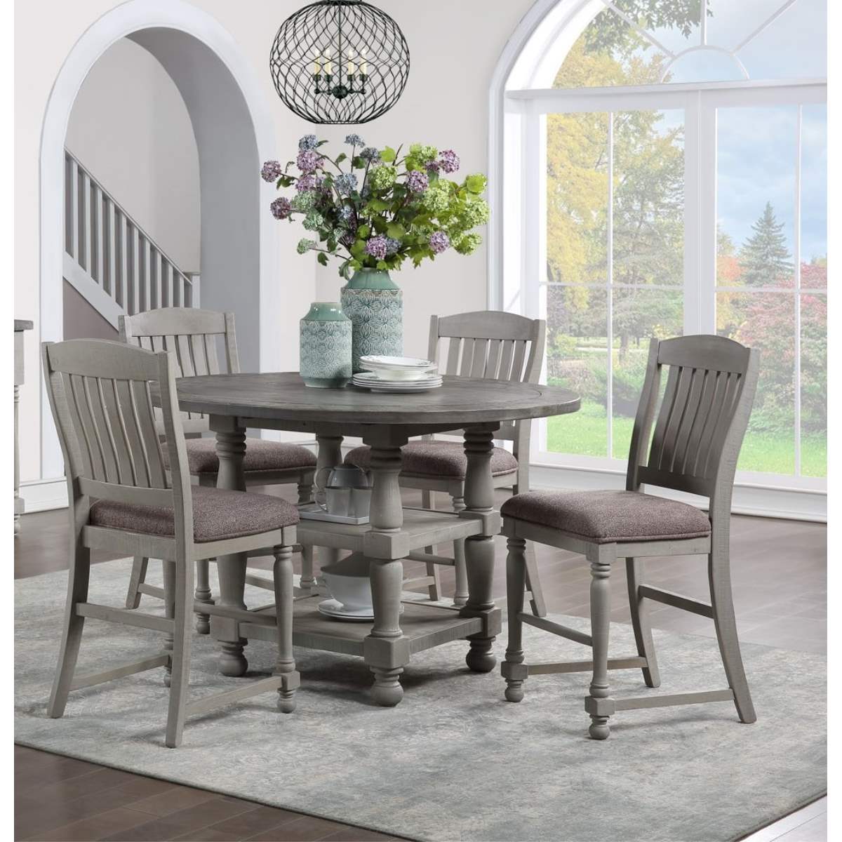 Avalon Richland Ash Round Counter Table and 4 Counter Chairs