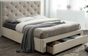 Furniture of America® Sybella Beige Twin Upholstered Panel Bed