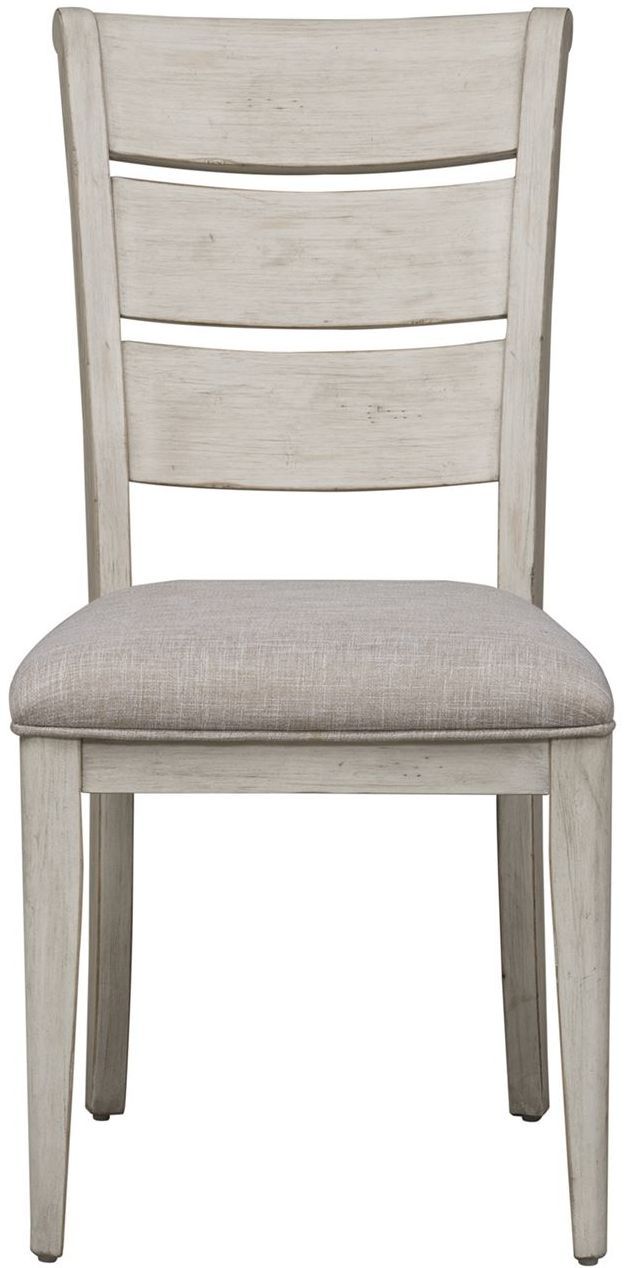 Liberty Farmhouse Reimagined Antique White Ladder Back Upholstered Side Chair 1