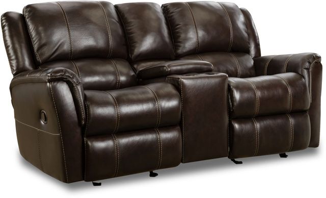Homestretch Walnut Reclining Gliding Loveseat with Console-0