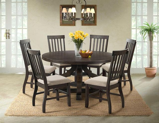 Elements Stone Round Pedestal Table & 6 Slat Back Side Chairs-0