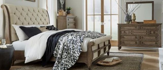 Liberty Americana Farmhouse 4-Piece Beige/Dusty Taupe Queen Sleigh Bed Set 0