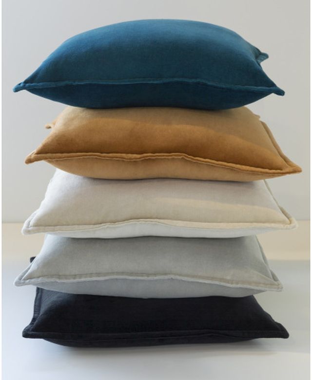 Surya Cotton Velvet Sea Foam 20"x20" Pillow Shell with Polyester Insert-2