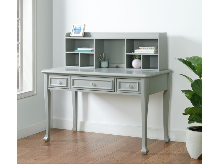 small grey desk with drawers