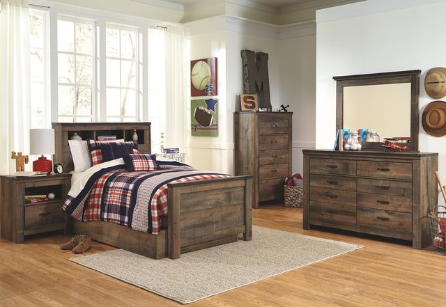 Signature Design by Ashley® Trinell Rustic Brown Twin Bookcase Storage Bed-2