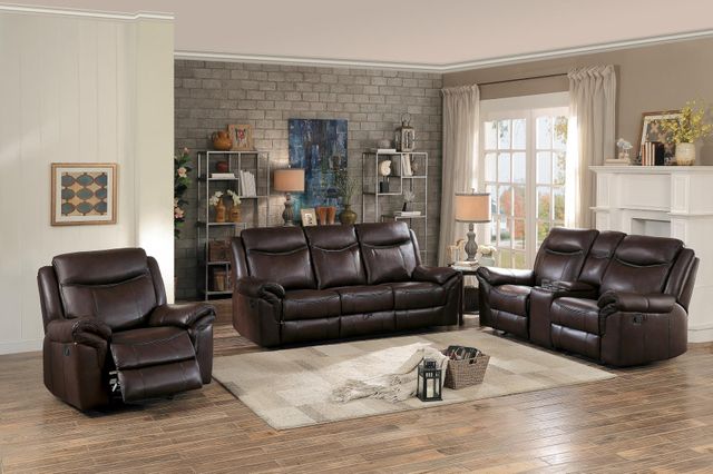 Homelegance® Aram Dark Brown Double Reclining Glider Loveseat with Center Console and USB Ports 4
